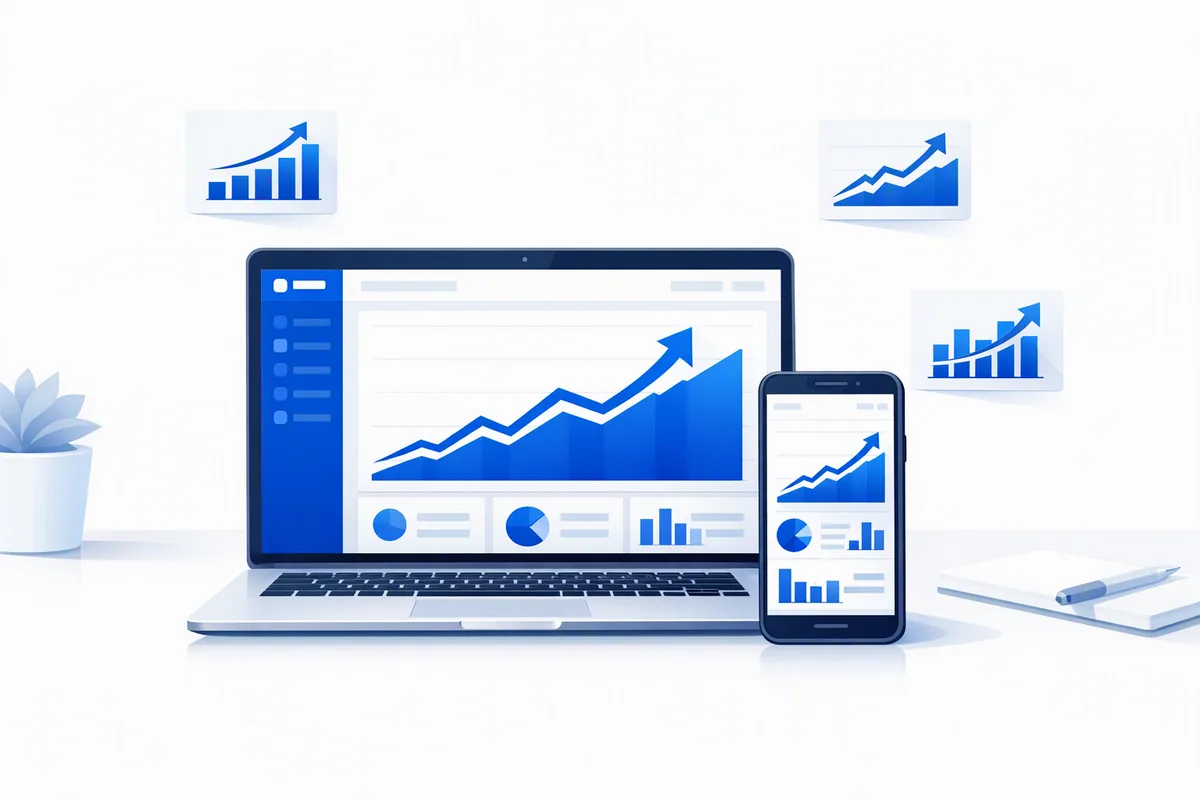 Analytics dashboard showing upward website traffic growth for an AI4WEB customer