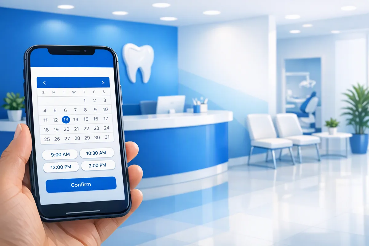 Modern dental clinic reception with online appointment booking — dentist website by AI4WEB